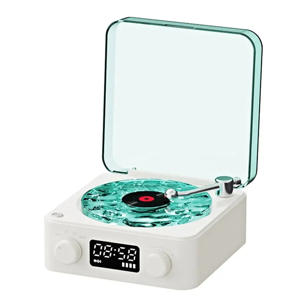 Waves Vinyl Player Bluetooth Speaker with White Noise Retro Turntable Speaker Sleep Aid Vitrola Shaped Speaker with RGB Light