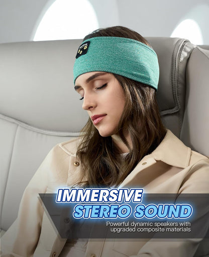 Wireless Sleep Headphones - Bluetooth Sports Headband with Ultra-Thin HD Stereo Speakers for Sleep, Workouts, Jogging, Yoga, Insomnia, Air Travel, and Meditation (Green)