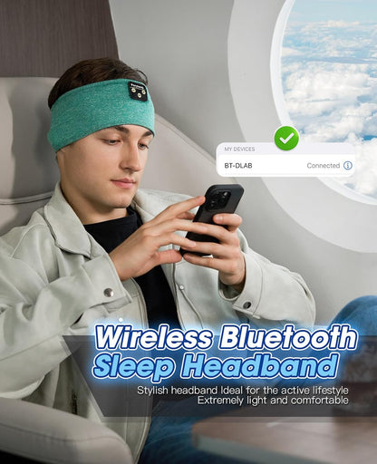 Wireless Sleep Headphones - Bluetooth Sports Headband with Ultra-Thin HD Stereo Speakers for Sleep, Workouts, Jogging, Yoga, Insomnia, Air Travel, and Meditation (Green)