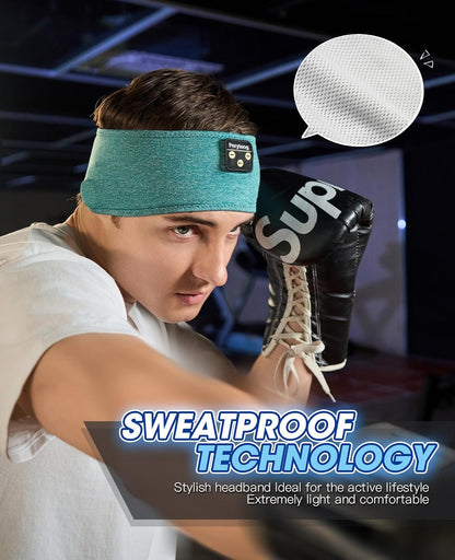 Wireless Sleep Headphones - Bluetooth Sports Headband with Ultra-Thin HD Stereo Speakers for Sleep, Workouts, Jogging, Yoga, Insomnia, Air Travel, and Meditation (Green)