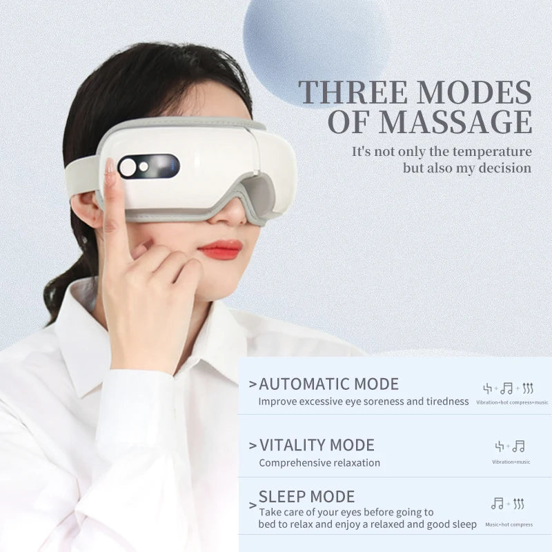 Eye Massager 3 Modes Smart Heating Vibration Massager with Bluetooth Music 180° Foldable for Eye Strain Relief