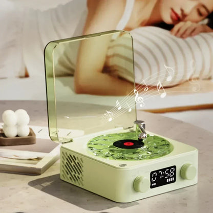 Waves Vinyl Player Bluetooth Speaker with White Noise Retro Turntable Speaker Sleep Aid Vitrola Shaped Speaker with RGB Light