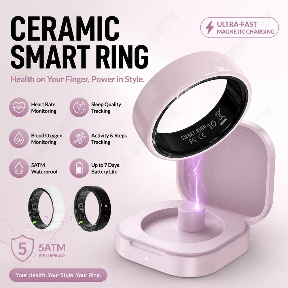 Ceramic Smart Ring with Charging Compartment Heart Rate Blood Oxygen Sleep Monitoring Couple Smart Ring Health Monitor Gift 2026