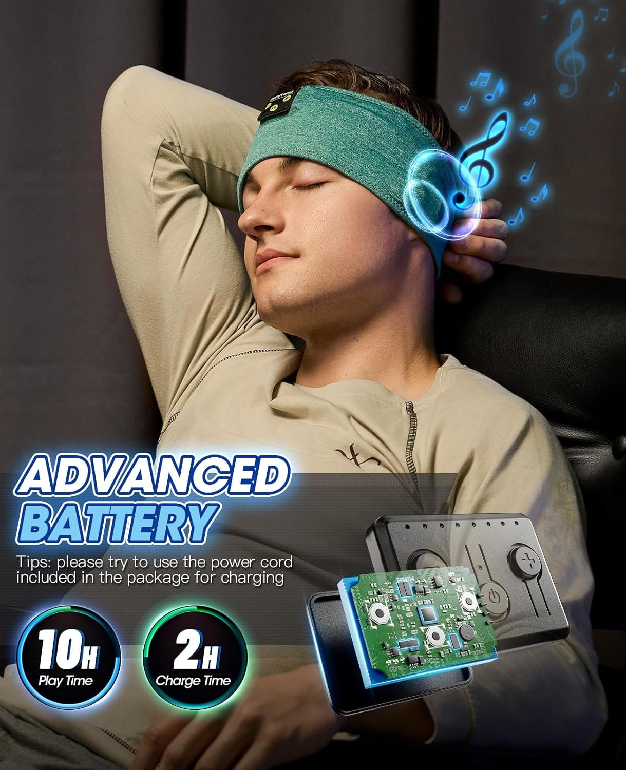 Wireless Sleep Headphones - Bluetooth Sports Headband with Ultra-Thin HD Stereo Speakers for Sleep, Workouts, Jogging, Yoga, Insomnia, Air Travel, and Meditation (Green)