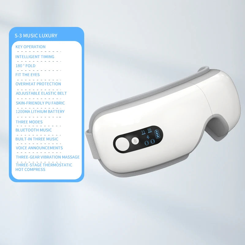 Eye Massager 3 Modes Smart Heating Vibration Massager with Bluetooth Music 180° Foldable for Eye Strain Relief