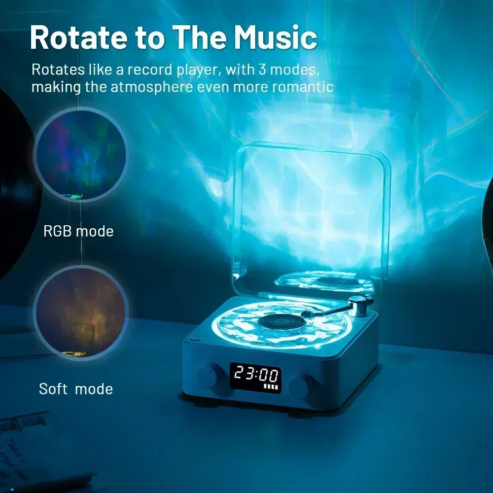 Waves Vinyl Player Bluetooth Speaker with White Noise Retro Turntable Speaker Sleep Aid Vitrola Shaped Speaker with RGB Light
