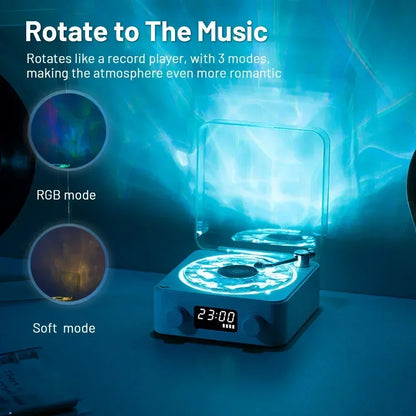 Waves Vinyl Player Bluetooth Speaker with White Noise Retro Turntable Speaker Sleep Aid Vitrola Shaped Speaker with RGB Light